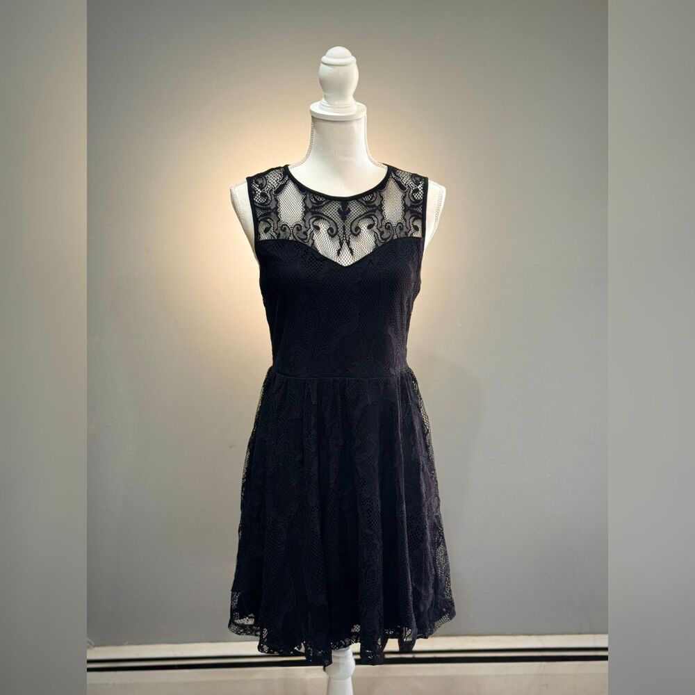 Black Express Lace Fit & Flare LBD Dress Size M EUC
